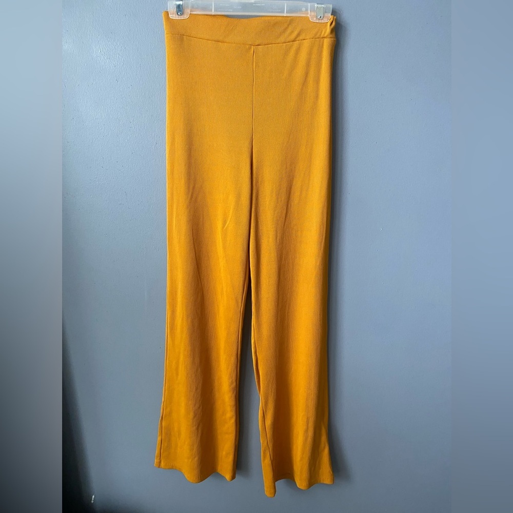 High Waist Wide Leg Solid Pants - Mustard Yellow